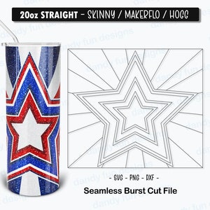 Star burst USA 4. Juli Burst Tumbler Template für 20 Unzen Skinny Straight/ Makerflo/ Hogg mit geflochtener US Flagge