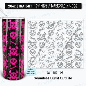 Halloween Skulls and Bones Burst Tumbler Template for 20oz Skinny Straight/ Makerflo/ Hogg - SVG DXF PNG