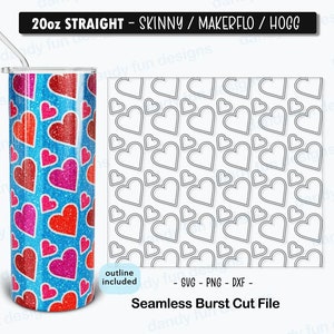 Hearts Valentine Burst Tumbler Template for 20oz Skinny Straight/ Makerflo/ Hogg - SVG DXF PNG