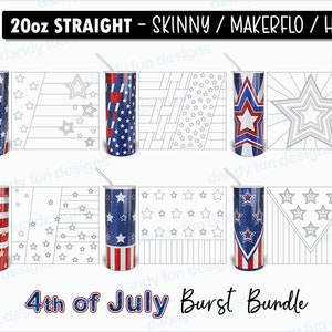 USA 4th of July Burst Template Bundle pour 20oz Skinny Straight / Makerflo / Hogg - SVG Dxf PNG