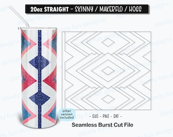 Dreifache Diamanten Burst Tumbler Template für 20oz Skinny Straight/ Makerflo/ Hogg - SVG DXF PNG