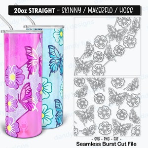 Modèle de gobelet papillons et fleurs Wave Burst pour gobelets droits skinny 20 oz / Makerflo / Hogg - SVG DXF PNG