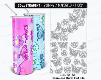 Schmetterlinge und Blumen Wave Burst Tumbler Template für 20oz Skinny Straight/ Makerflo/ Hogg Becher - SVG DXF PNG