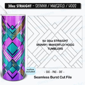 Wees niet Square Burst Tumbler sjabloon voor 30oz Skinny Straight/ Makerflo/ Hogg - SVG DXF PNG basketweave v-split tuimelaar