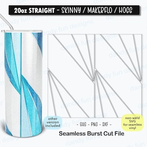 Könnte beinhalten: Ein schlanker gerader Becher mit 20 Unzen und einem geometrischen Design in Blau und Weiß. Das Bild enthält eine Schnittdatei für ein nahtloses Burst-Muster.