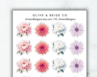 Flower Envelope Seal Stickers | Floral Decor Sticker Sheet  | Flower Scrapbooking Stickers | Cute Floral Labels