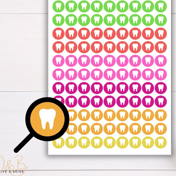 Teeth Cleaning Symbol Stickers Tiny | Mini Dental Appointment Dots | Dentist Reminder Stickers | Colorful Planner Sticker Sheet