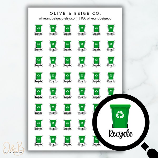 Recycle Bin Reminder Planner Stickers | Recycle Symbol Icon Stickers | Daily Planner Chore Stickers Functional