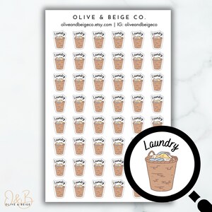 May include: A sheet of 49 stickers featuring a brown laundry basket with the word "Laundry" written on it. The stickers are arranged in a grid pattern.