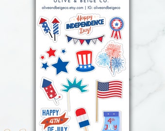 Fourth of July Stickers | July 4th Sticker Sheet | Independence Day Scrapbooking Stickers | 4th of July