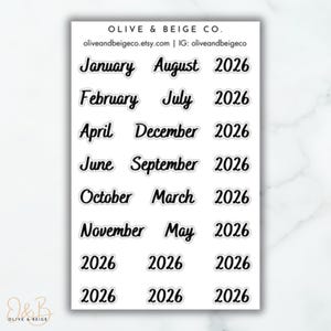 2026 Yearly and Monthly Header Stickers | Calendar Planner Stickers | Monthly Planner Stickers | Heading Stickers
