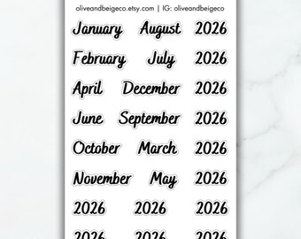 2026 Yearly and Monthly Header Stickers | Calendar Planner Stickers | Monthly Planner Stickers | Heading Stickers