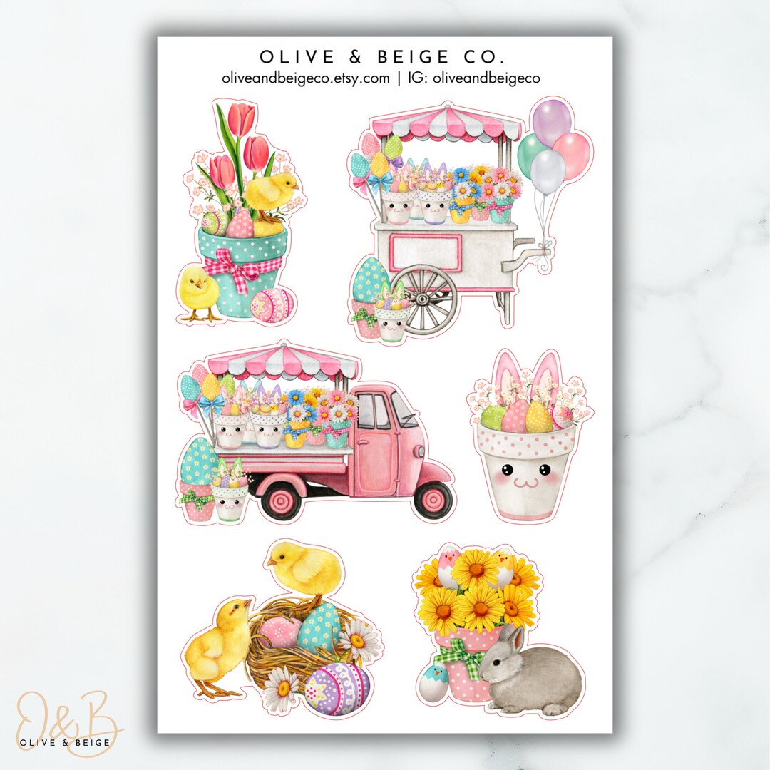 Easter Holiday Stickers Decorative Planning Stickers Watercolor Happy