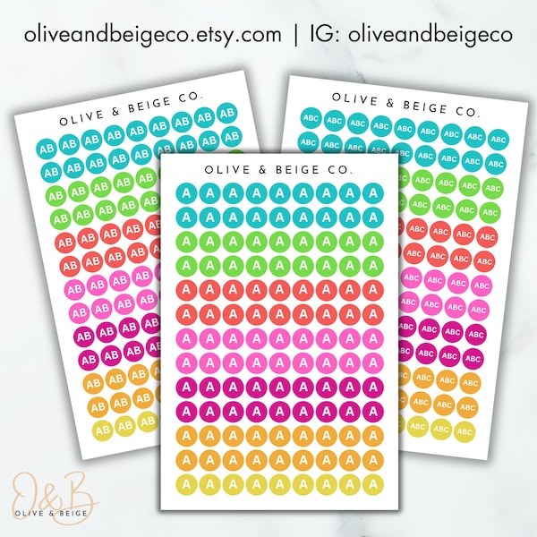 CUSTOM INITIAL Round Icon Stickers | Calendar Stickers | Colorful Planner Sticker Sheet