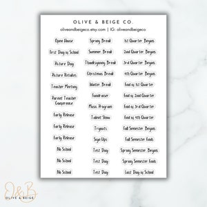 School Events Planner Stickers |  Yearly Planning Script Stickers | School Related Holidays | F3