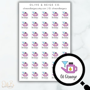 May include: A sheet of stickers with a repeating pattern of oil change reminders. Each sticker features a cartoon oil can with a funnel and the text "Oil Change".