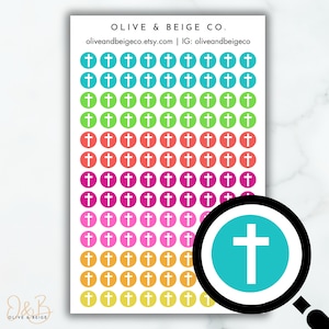 Mini Cross Stickers | Church Reminder Planner Stickers | Bible Study Icon Stickers | Religious Planner Stickers
