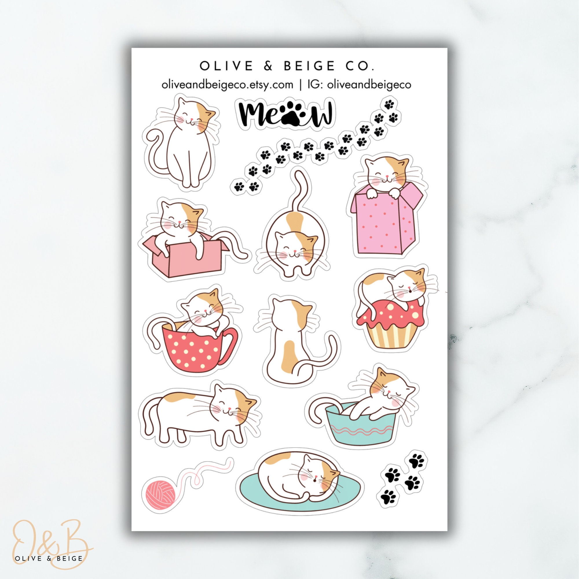 Cute Cat Stickers | Kitty Theme Sticker Sheet | Cat Lover Scrapbooking ...