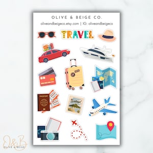 Travel Theme Stickers | Road Trip Theme Sticker Sheet  | Vacation Scrapbooking Stickers | Cute Tourist Stickers