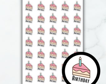 Birthday Reminder Stickers | Bday Cake Icon Stickers | Colorful Planner Stickers