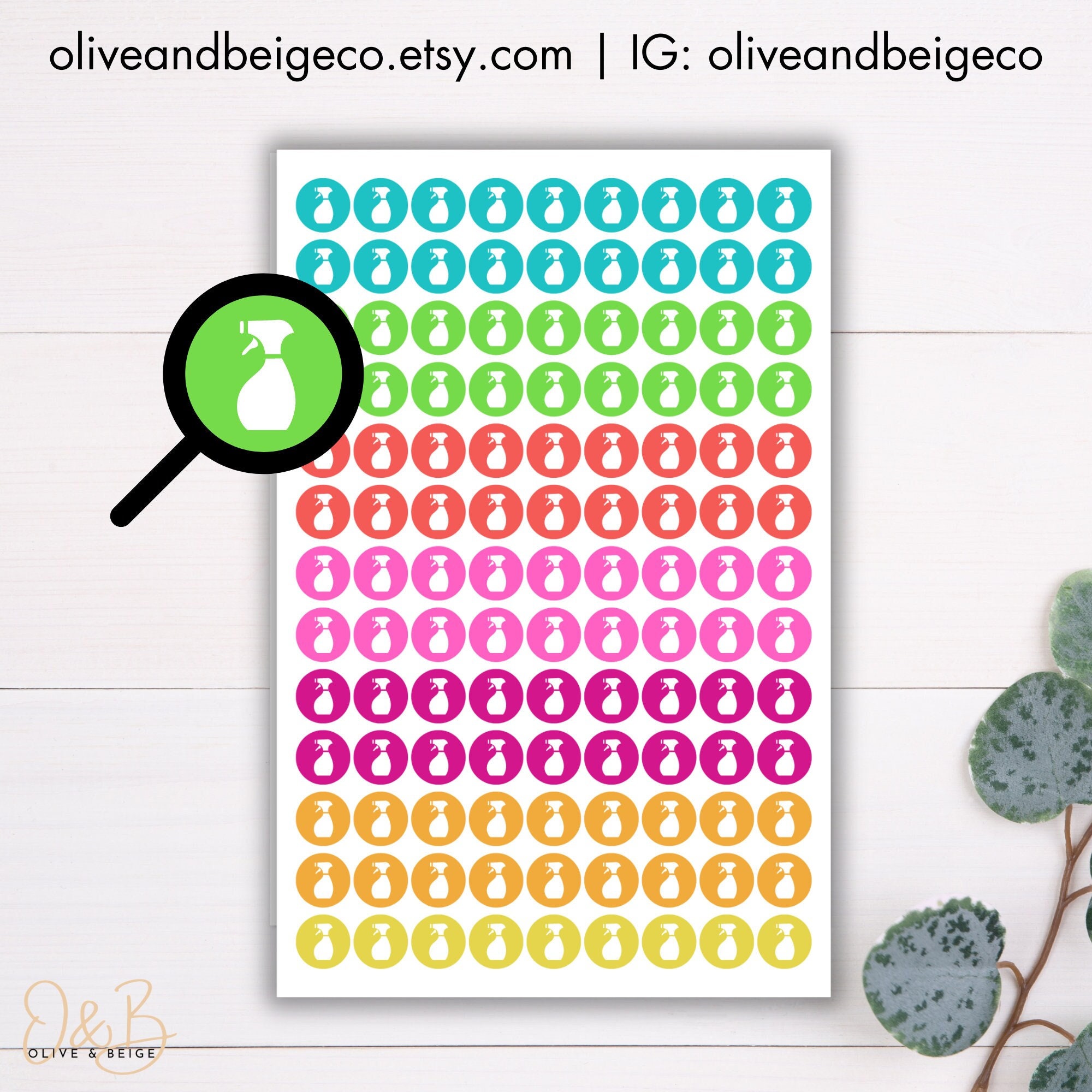 Cleaning Symbol Stickers Tiny | Mini Spray Bottle Dots | Clean Day ...