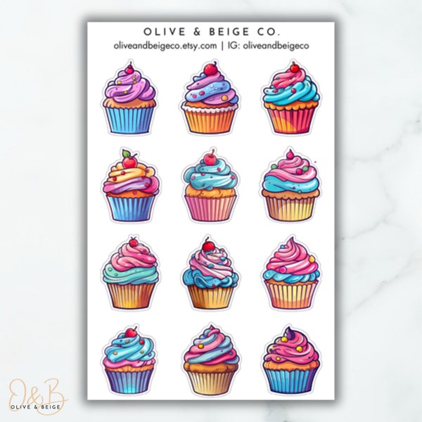Cartoon Cupcake Stickers | Birthday Day Celebration Stickers  | Dessert Decorative Stickers | Cute Cupcake Scrapbook Stickers