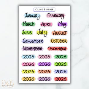 2026 Year Monthly Brush Stroke Stickers | Colorful Script Planner Stickers | Monthly Rainbow Planner Stickers