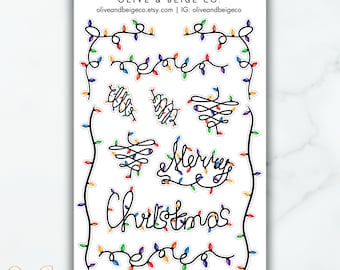 Merry Christmas Lights Theme Stickers | Xmas Decor Sticker Sheet  | Cartoon Scrapbooking Stickers | Cute Holiday Light Stickers