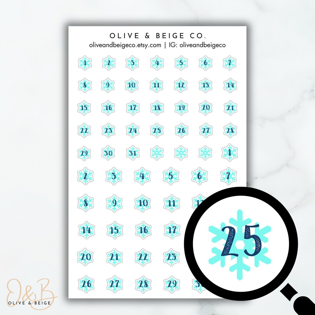 Snowflake Date Cover Stickers Winter Theme Icon Stickers December