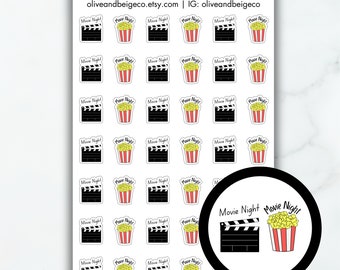 Movie Night Icon Stickers | Planner Script Stickers | Functional Tracker Stickers | Reminder Icons
