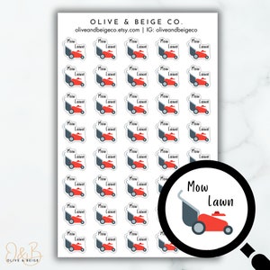 Mow Lawn Planner Stickers | Lawn Mower Icon Stickers | Yard Maintenance Reminder Stickers | Script Stickers