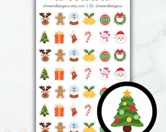 Mini Icon Christmas Stickers | Xmas Decor Sticker Sheet  | Cartoon Scrapbooking Stickers | Cute Holiday Stickers
