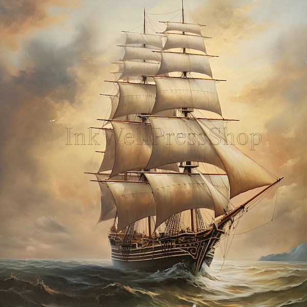 Legends of the Deep Blue: Antique Sailing Ships on the High Seas digital wall art