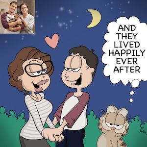 Garfield Style Custom Portrait, Valentines, Anniversary, Birthday Gift