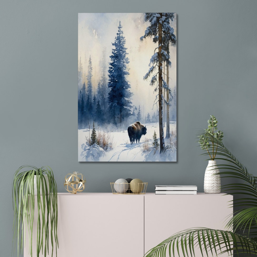 Winter Bison Wall Art Canvas Print, Nature Art Ready to Hang, Large ...