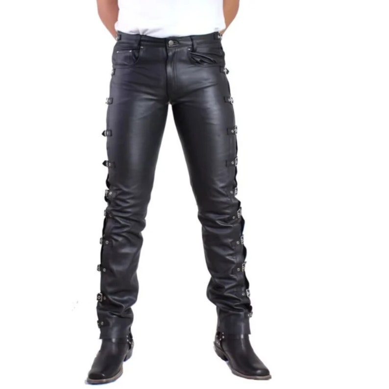 Men's Leather Pants Buckle Pants for Men Party Pant - Etsy