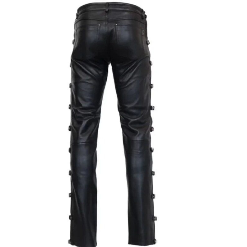 Men's Leather Pants Buckle Pants for Men Party Pant Etsy