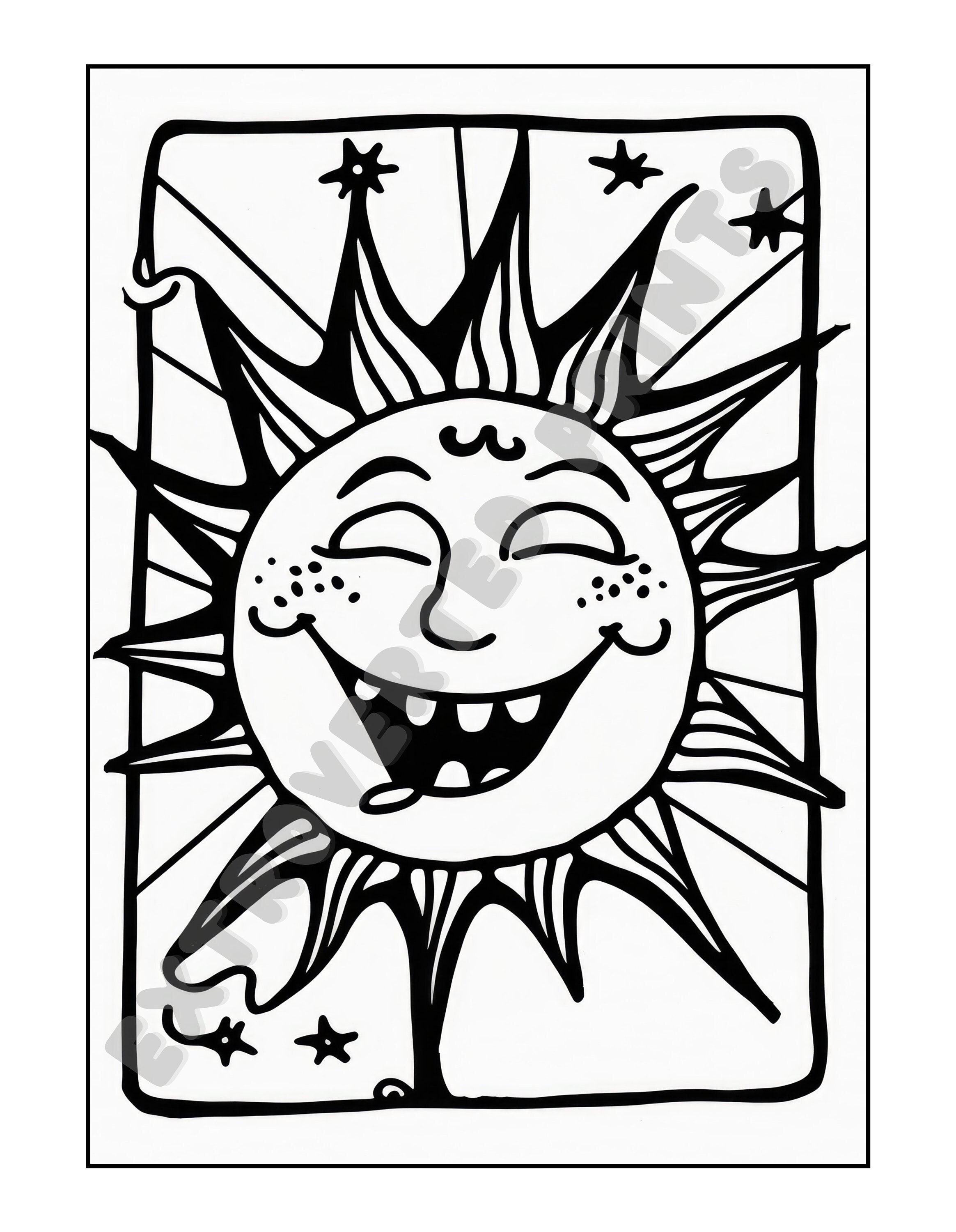 The Sun Tarot Coloring Page for Kids and Adults Who Experience ADHD