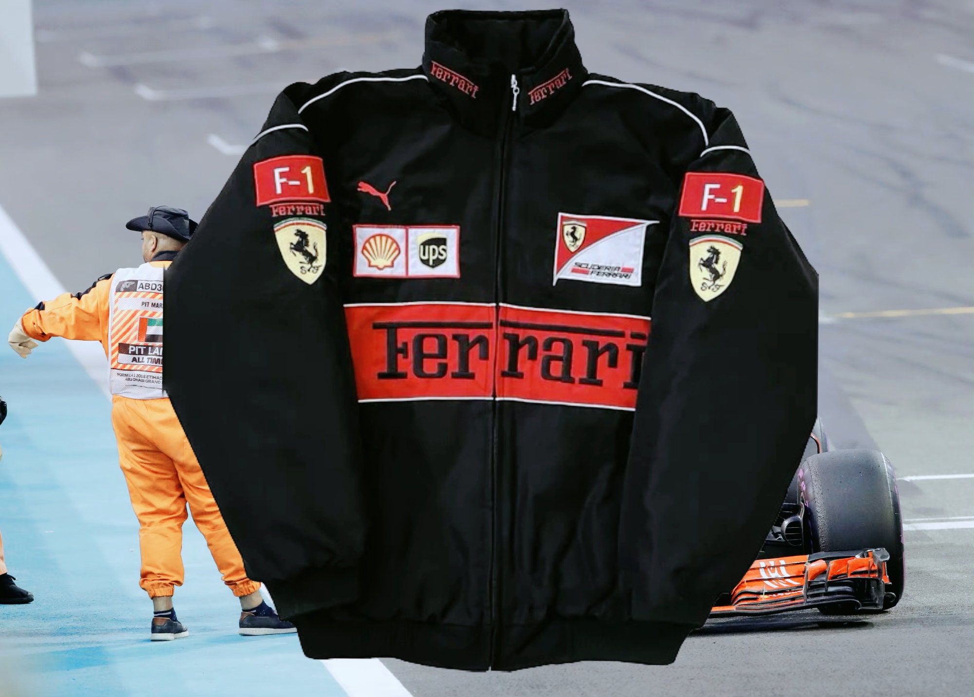 Vintage Ferrari F1 Racing Leather Jacket Riders Men Size S Black Red Logo  used