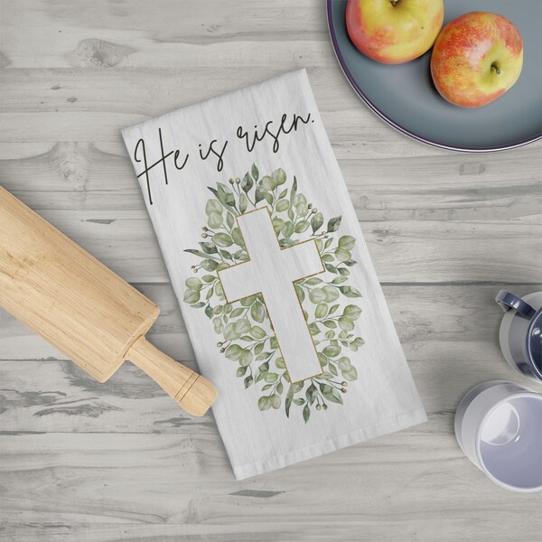 Easter Tea Towel, He is Risen Easter Tea Towel, Easter Dish Towel, Jesus Easter Dish Towel, He Is Risen Dishcloth, He Is Risen Towel