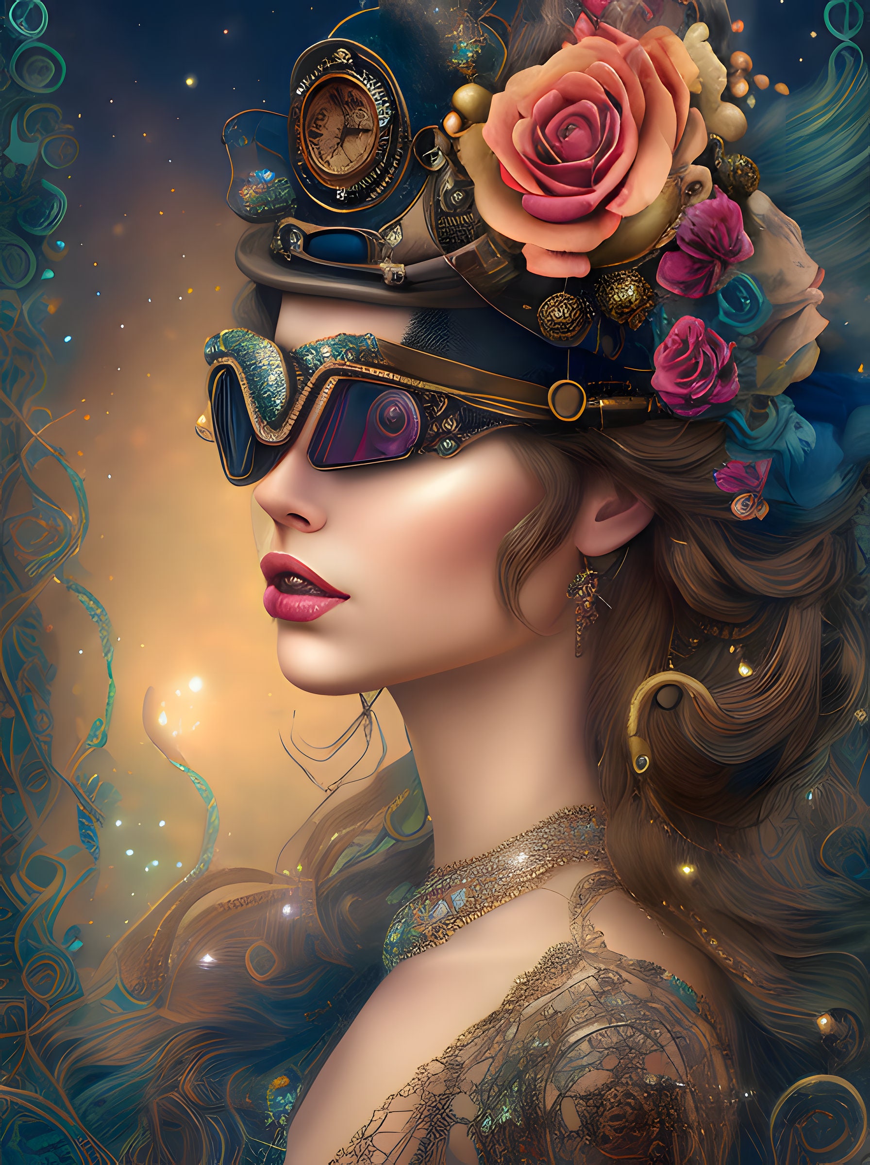 Steampunk Roses Rose and Gold Digital Download - Etsy