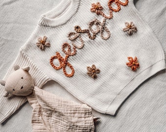 Personalized Hand Embroidered Sweater - Custom Baby Name Sweater - Stitched Name Sweater - Keepsake Sweater - Coming Home Outfit