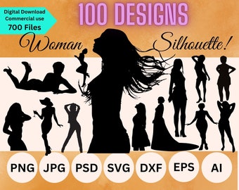 100 Female Silhouette Pack -Digital Download - svg, png, dxf, EPS Files for Cricut & Silhouette, Woman svg Bundle,JPG, JPEG, svg for Canvas