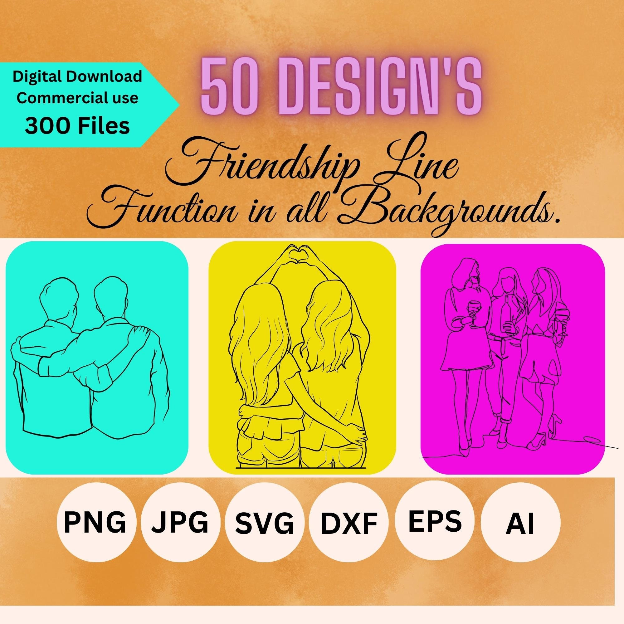 50 Design Line Art Sets Friendship Adventure Family Love & - Etsy