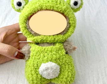 Crochet Green Frog Animal Outfit for 15cm&17cm Dolls - Fits Standing and Sitting Collectibles
