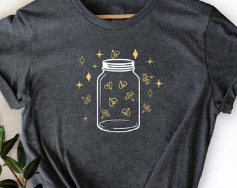 Jar of Fireflies Shirt, Cute Lightning Bugs Tee, Minimalist Firefly Tee, Summer Nights Shirt, Elegant Design Shirt, Positive T-Shirt