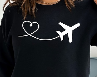Airplane Heart Sweatshirt, Pilot Hoodie, Flight Attendant, Vacation Sweatshirt for friends, Plane Lover Gift, Travel Hoodie, Adventurer Gift