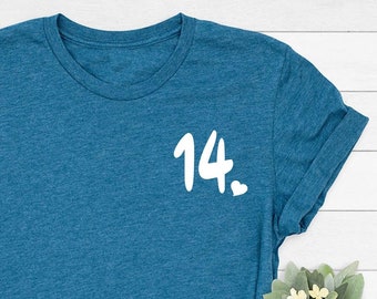 Minimalist 14th Birthday Shirt, Pocket Hello Fourteen T-Shirt, 14th Birthday Gift For Girl, 14th Birthday Party Gift, 14 Years Gift