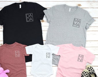 Mama Dada Mini Pocket T-Shirts, Mommy Daddy Me Minimalist Shirts, Family Matching Tee, Mom Dad Life Shirt, Gift for Mothers and Fathers Day