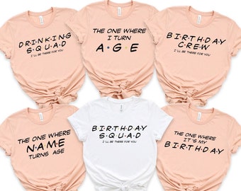 Personalized Name Age Birthday Shirt, Custom Friends Themed Birthday Party Tee, Birthday Crew Shirt, Birthday Group Tee, Bday Team Tee Women